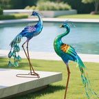 chisheen Metal Peacock Statue Garden Decor Yard Art Decoration Outdoor Sculpture,Set of 2,Housewarming Birthday for Women Mom