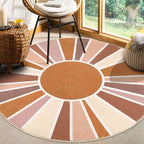 Topotdor Sun Rainbow Round Rug 4ft Boho Kids Nursery Rug, Colorful Washable Area Rug Ultra Soft Circle Classroom Rug Non-Slip for Bedroom Living Room Playroom Decor, Orange