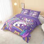 Unicorn Comforter King Size,Rainbow Unicorn Comforter Set for Kids Teens Girls,3Pcs Bedding Set Printed Comforter with 2 Pillowcases,Down Alternative,Soft and Lightweight(Purple，King Size)