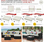 ClawsCover 9Pack Outdoor Seat and Back Cushions Replacement Covers Fit for 5 Pieces 4-Seater Wicker Rattan Furniture Patio Conversation Set Sectional Couch,Cream-Include Cover Only (Large)