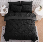 LANE LINEN King Size Comforter Set with Sheets, Complete 7 Piece King Comforter Set, Pintuck King Size Bedding Set, Soft King Size Bed in a Bag Set, Premium King Bed Set, Pillowcases & Shams - Black