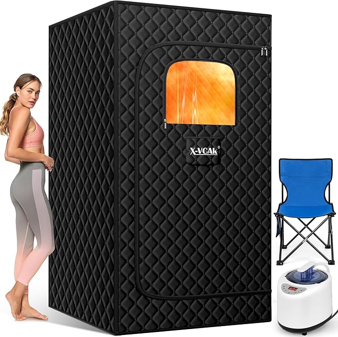 Upgraded Sauna Box for Relaxation, Detoxification, Portable Sauna for Home with Steamer, Remote Control, Folding Chair, 9 Levels, 2.6’ x 2.6’ x 5.9’