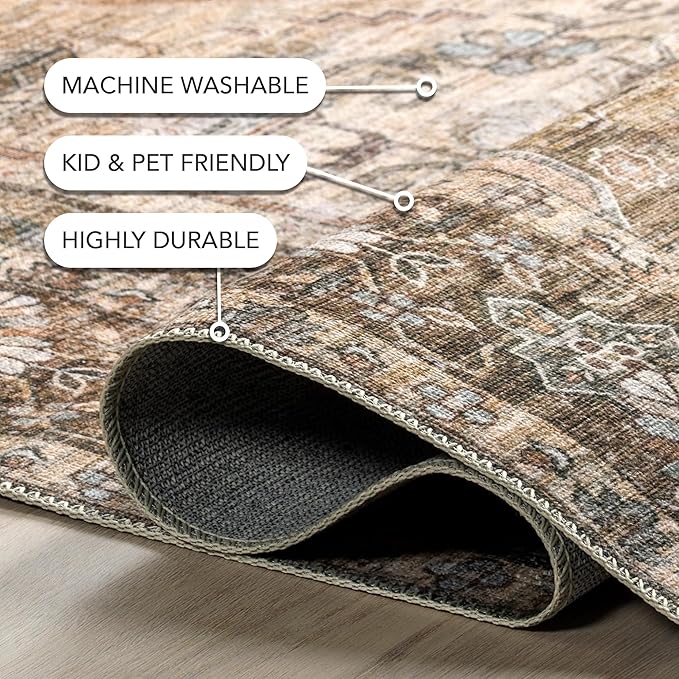 nuLOOM Devin Machine Washable Vintage Medallion Ultra Thin Area Rug, 5' x 8', Light Brown