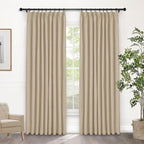 Macochico Pinch Pleated Blackout Linen Curtains 96 Inches Long 100% Light Blocking Burlap Curtains for Bedroom Living Room Thermal Window Panels with Tieback 72”Wx96”L Sand Beige 1 Panel