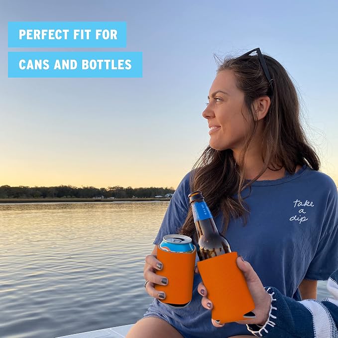 Blank Beer Can Coolers Sleeves (14-Pack) Soft Insulated Beer Can Cooler Sleeves - HTV Friendly Plain Can Sleeves for Beer Cans & Bottles - Blanks for Vinyl Projects Wedding Favors & Gifts (Orange)