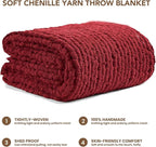 L'AGRATY Chunky Knit Blanket Throw: 50''x60'' Chenille Chunky Knitted Throw Blankets for Bed Couch - Handmade Thick Cable Knit Blanket - Large Crochet Rope Blankets for Home Decor(Maroon Red)
