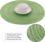SHACOS Round Placemats Set of 4 Round Table Placemats Braided Cotton Place Mats 15 inch for Kitchen Dining Table Holiday Party (Mixed Color Pea Green, 4)