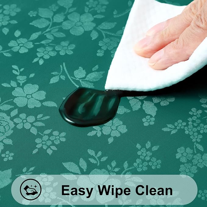 Smiry Rectangle Waterproof Heavy Duty Vinyl Tablecloths, 60 x 102 Inch | Wipeable Washable Floral Embossed Table Cover for Kitchen and Dining Room, Indoor & Outdoor Use, Christmas Green