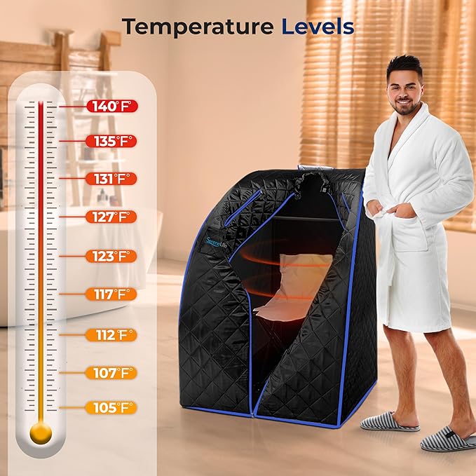 SereneLife Portable Sauna Box for Home, Infrared Sauna Tent with Heated Foot Pad and Folding Chair, Remote Control In-Home Spa, 38" x 32” - (Black)