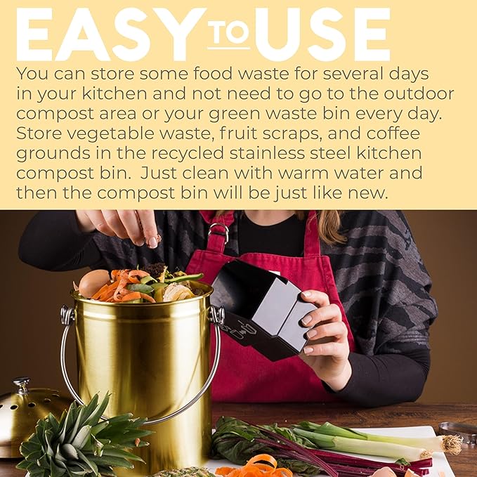 EPICA Countertop Compost Bin Kitchen | 1.3 Gallon | Odorless Composting Bin with Carbon Filters | Indoor Compost Bin with Lid | Stainless Steel Kitchen Composter for Food Scraps & Waste Recycling