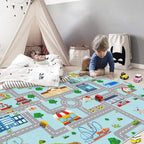 Kids Car Rug, 6x9 City Life Traffic Road Playmat for Toy Cars Trains, Non-Slip Race Track Carpet Educational Fun Area Rugs for Boy and Girl Bedroom Nursery