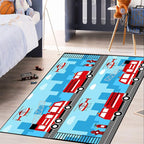 Car Rug Play Mat Car Rug Play Mat Car Rug for Boys Room Fire Fighting Truck Red Car Printed Rug Play Rug for Cars and Trucks Play Rugs for Kids Rooms,Light Blue 2'5''×4'