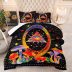 Tailor Shop Sun and Moon Bedding for Boys Girls Kids Teens,Celestial Bedding King Size,Mushroom Comforter Gothic Comforter Witchy Comforter Boho Exotic Black Bed with 2 Pillowcases