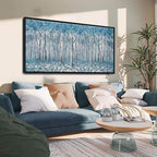 DUNHUANG ART Blue Tree Canvas Wall Art - Large Size Teal Abstract Painting for Home Office Living Room Bedroom Bathroom - Black Framed - Wall Decor Living Room 20"x40"