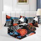 Axolotl Basketball Comforter Set Full,Sports Comforter Set,Basketball Bedding Set,Sports Theme Comforter Set,Grunge Bedding Aesthetic Cool Style for Boys Kids Men,1 Quilt 2 Pillowcases,Black Blue