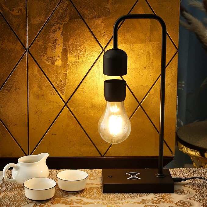 Floating Lamp with Wireless Phone Charger & LED Light Bulb Floating in The Air Freely Unique Magnetic Levitating Cloud Desk Lamp Home Decor & Gift for Friends Families