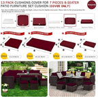 ClawsCover 13Pack Outdoor Seat and Back Cushions Replacement Covers Fit for 7Pieces Wicker Rattan Patio Furniture Set Sectional Couch with Dining Table and Ottoman,Burgundy-Include Cover Only