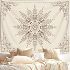 FORATER Floral Bohemian Tapestry, Flower Aesthetic Indian Wall Hanging Boho Tapestries Mandala Room Decor Tapestry for Bedroom Living Room Dorm (Flaxen, 82L x 61W)