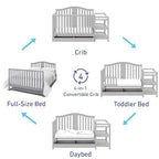 Graco Solano 4-in-1 Convertible Crib and Changer with Drawer (Pebble Gray) – Crib and Changing Table Combo with Drawer, Includes Changing Pad, Converts to Toddler Bed, Daybed and Full-Size Bed