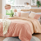 Pink Comforter Set Queen - Full Size Comforter Sets for Women, Modern Farmhouse Soft Bedding, Colorblock Pattern Bed Sets for All Season, 3 Pieces includes 1 Comforter, 2 Shams (90"x 90")