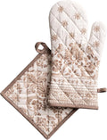 Maison d' Hermine 100% Cotton Oven Mitt & Pot Holder Set (7.5"x13" & 8"x8") | Heat Resistant BBQ Cooking Gloves with Loop Baking Grilling Kitchen Hotel Home Farmhouse Thanksgiving Christmas - Allure