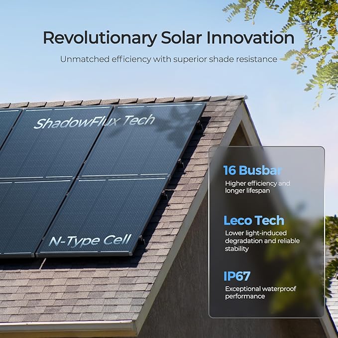 120W Solar Panel ShadowFlux Anti-Shading N-Type 16BB 12 Volt, 25% High-Efficiency, PV Module Power Charger for RV Marine Rooftop Farm Battery and Other Off-Grid Applications