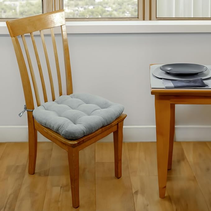 Barnett Home Decor Dining Chair Pad with Ties Corduroy Grey - Size Small 15 x 17 Chair Cushion - Latex Foam Fill Cushion, Reversible, Machine Washable - Pinwale - Gray