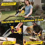 Mini Chainsaw Cordless 6-Inch, 21V Small Chainsaw with 2 Battery Handheld Electric Chain saw–Lightweight&Safe for Wood Cutting, Tree Trimming, Home, Garden, DIY, Best Gifts for Dad, Women (yellow)