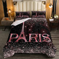 Erosebridal Eiffel Tower Comforter Set Twin Size, Paris France Duvet Sets for Kids Teens Adult Women Bedroom Decor Starry Sky Bling Bedding Set City Building Quilted Duvet with 1 Pillow Case
