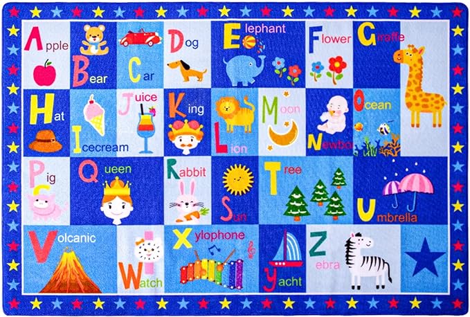 Terrug Kids Rugs ABC Alphabet Carpet Playmat, Word Educational Area Rug, Non Slip Cute Cartoon Daycare Supplies, Kids Gift for Playroom, Classroom, Bedroom and Nursery (3x5 Feet)