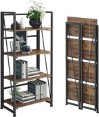 No-Assembly Folding Bookshelf Storage Shelves 4 Tiers Vintage Multifunctional Plant Flower Stand Storage Rack Shelves Bookcase for Home Office (Fire Board)