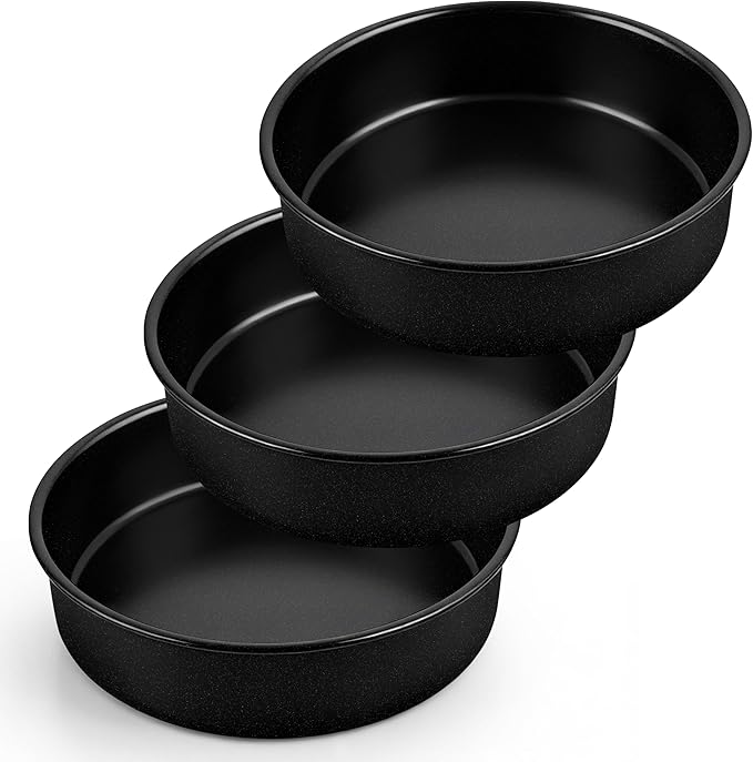 P&P CHEF 7 Inch Cake Pan Set of 3, Non-Stick Round Cake Pans | Round Cake Tins for Tier Smash Cakes, Baking Pans Set & Essential Bakeware, Stainless Steel Core & Leak-Proof