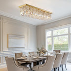 Rectangle Chandelier 8-Light Crystal Chandeliers, Modern Dining Room Light Fixture Luxury Gold Rectangular Flush Mount Chandelier Ceiling Light for Dining Room Living Room Kitchen Island Bar L40 Inch