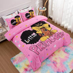 A Nice Night Black Girl Little Princess Comforter Set, Pink 6Pcs Bed in A Bag Twin Size Sparkling Stars Bedding Set,for Kids, Girls