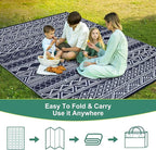 GAOMON Outdoor Rugs Patio Camping Waterproof Rug 6'x9' Plastic Straw Patio Rug Portable for Campers, Outside RVs Mat for Patios Clearance, Backyard Porch, Balcony, Dark Blue/White(Bohemia)