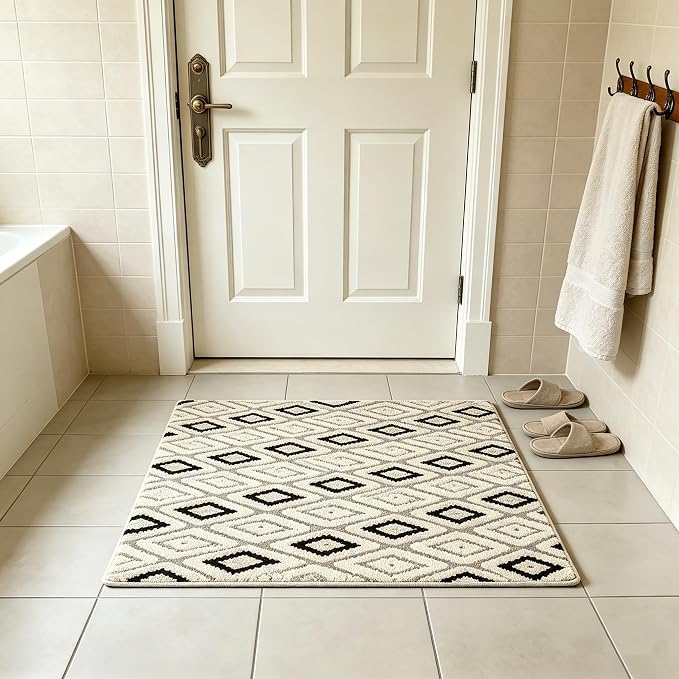 Indoor Doormat 2'x3', Geometric Boho Entrance Mat for Porch, Diamond | Soft Cozy Fluffy Mid Pile Machine Washable Non Slip Small Accent Rug for Entryway Front Door Sink Indoor Entrance Bathroom