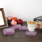 Modern Clear Coaster Set of 5- Glass Coasters for Drinks, Clear Purple | Crystal Coasters Round Cup Mat Coffee Table Decor for Office, Kitchen, Bar, Dining Room, Living Room, Patio