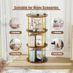 Rotating Bookshelf, 3 Tier Round Revolving Bookcase with Special Visible Partition Storage, 360° Display Spinning Bookshelf Tower Storage Organizer Rack for Bedroom, Living Room, Small Space, Gold