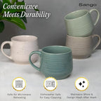 Sango Siterra Artist's Blend 17 oz. Stoneware Mug Set- Service for 4, Rustic Design, Green/White/Beige, Scratch-Resistant, Microwave & Dishwasher Safe, for Everyday Dining & Entertainment