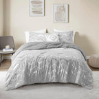 Codi Grey Queen Comforter Set, Silver Print Bedding Sets for Queen Size Bed - 4 Piece includes 1 Queen/Full Comforter with 1 Decorative Pillow and 2 Pillow Cases - All Season Warm