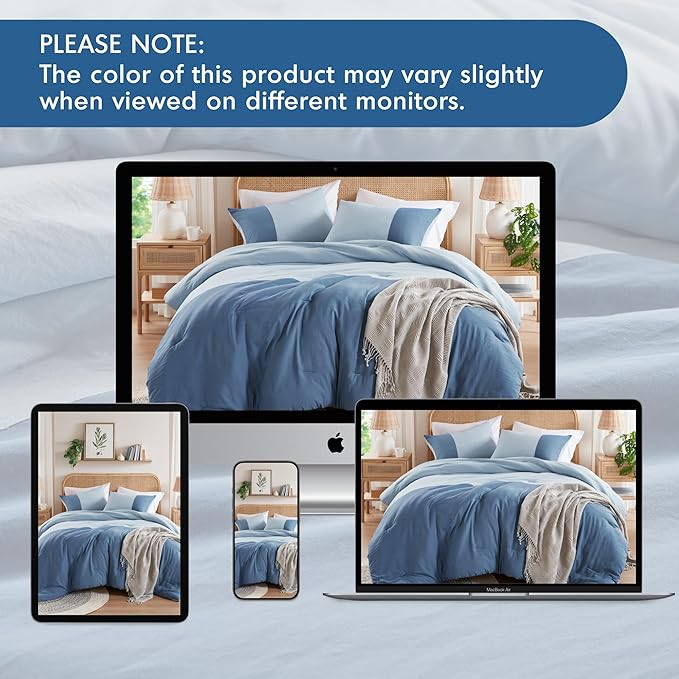 Blue Comforter King Size - Modern Farmhouse Soft Comforter Sets for Men, Masculine Colorblock Pattern Bed Sets for All Season, 3 Pieces includes 1 Comforter, 2 Shams (104"x 90")