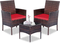 Patio Furniture Set 3 Pieces All-Weather Rattan Outdoor Furniture Patio Chairs with Tempered Glass Table for Porch Bistro Balcony Bistro Set(Brown/Red)
