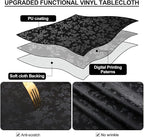 Smiry Square Waterproof Heavy Duty Vinyl Tablecloths, 70 x 70 Inch | Wipeable Washable Floral Embossed Table Cover for Kitchen and Dining Room, Indoor & Outdoor Use, Black