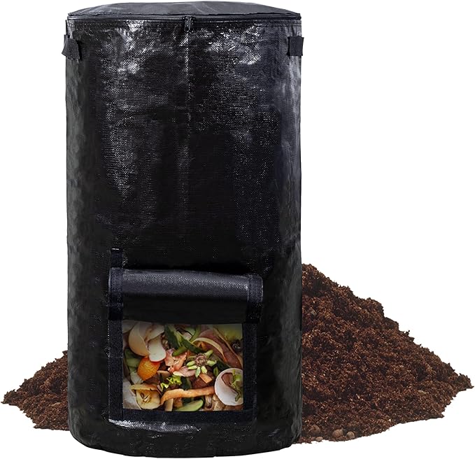 MyLifeUNIT Compost Bins Outdoor, Composting Bin for Outside Garden, Reusable Garden Yard Waste Bag, 34 Gallons (1 Pack, Black)