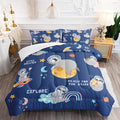 Kawaii Sloth Comforter Set 3 Pieces Outer Space Moon Cloudy Star Bedding Set Cartoon Animal Astronaut Bed Quilt Set for Girls Boys Kids with 1 Comforter and 2 Pillow Cases, Blue