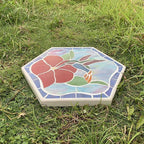 Bieye MSS003 Tiffany Style Stained Glass Mosaic Decorative Stepping Stone for Garden Decor (13" Hexagonal, Hummingbird)