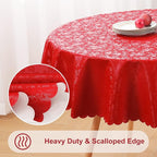 Smiry Round Waterproof Heavy Duty Vinyl Tablecloths, 70 x 70 Inch | Wipeable Washable Floral Embossed Table Cover for Kitchen and Dining Room, Indoor & Outdoor Use, Red