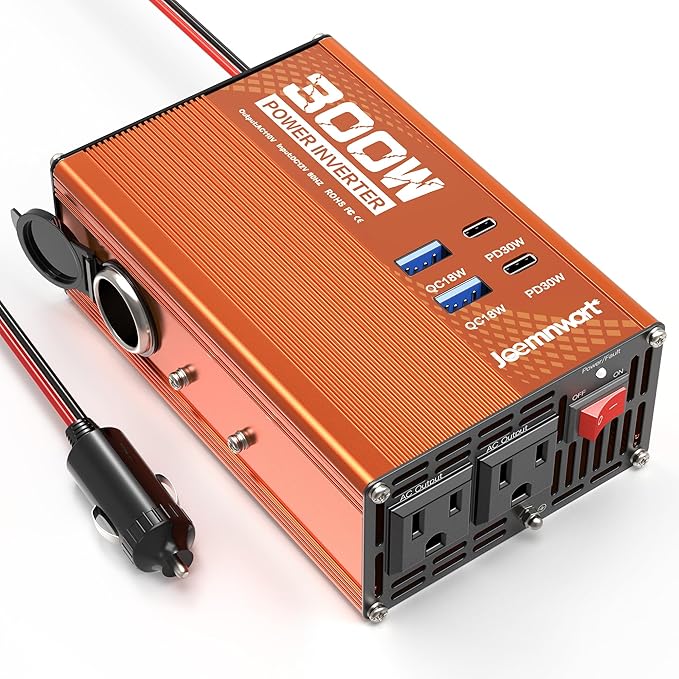 300W Car Power Inverter - DC 12V to 110V AC Converter with Fast Charging - 2 USB-A(18W), 2 USB-C(PD30W), and Cigarette Lighter Outlet Portable Car Charger