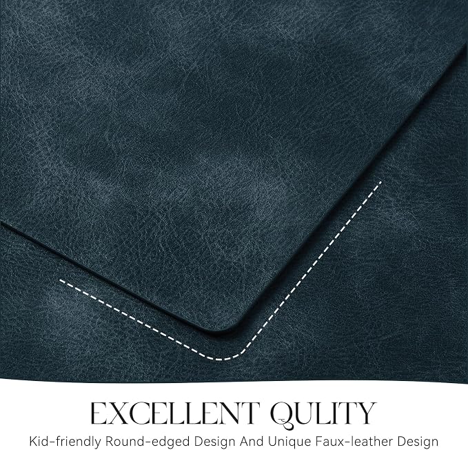 MOSAYT Vinyl Placemats Set of 6-12 X 17 Inch - Faux Leather 100% Waterproof Oil-Proof Wipeable PU Place Mats, Heat Resistant Reversible Table Mats for Kitchen, Dining, Outdoor, Navy Blue