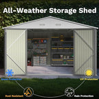 Patiowell 10x14 FT Outdoor Storage Shed, Large Metal Garden Shed with Lockable Door and Sloping Roof, Outside Steel Utility Tool Sheds for Backyard Lawn Garden Patio, Grey